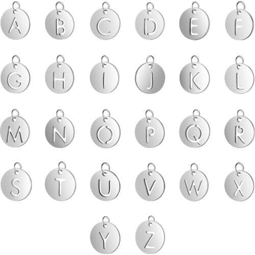 Stainless Steel Letter Necklace Pendants Anti-Corrosion Initial Necklace Pendant Small Round Hollow Letter Jewelry Accessories