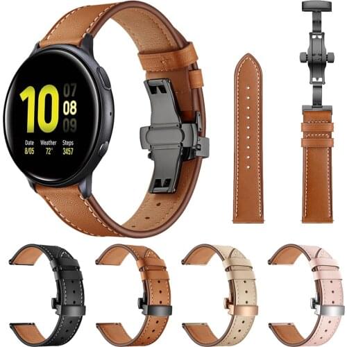 High quality Genuine Leather Strap Band For Samsung Galaxy Watch Active 2 44mm 40mm ремешок Bracelet Butterfly buckle Watchband