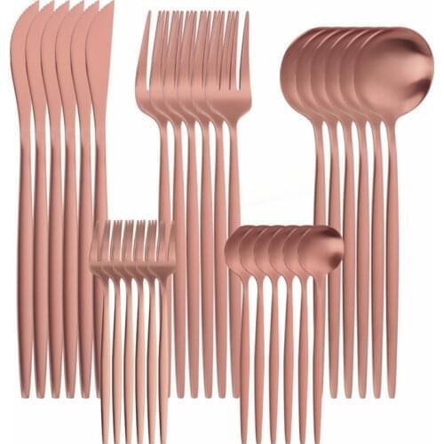 Rose Gold Cutlery Set Matte Dinnenrware Set Stainless Steel Flatware Kitchen Tableware Dinner Knifes Forks Spoons for Home