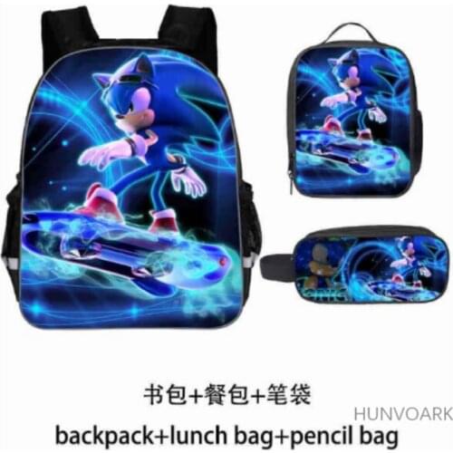 Cartoon Pattern SONIC RACING Backpack Kindergarten Bookbag Kids Schoolbag Children Start School Gift(3pcs Set/Rucksack+Pen Bag)
