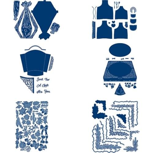 Fold Candy Pizza Package Apron Pattern Vintage Flowers Bowknot Leaf Border Metal Cutting Dies DIY Scrapbooking Making Template