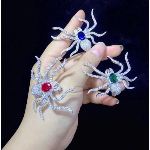 Unisex insect spider brooch pins 925 sterling silver with cubic zircon fine jewelry for men & women free shipping decortaion