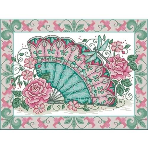 Oriental Rose Fan patterns Counted Cross Stitch 11CT 14CT 18CT DIY Chinese Cross Stitch Kits Embroidery Needlework Sets