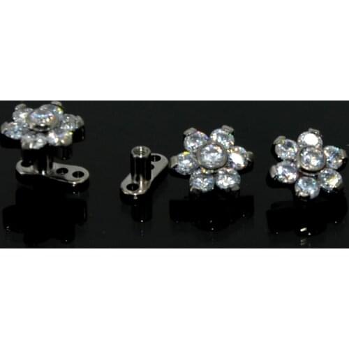 Showlove-1pcs Titanium & Zircon Flower Surgical Steel Internally Thread Dermal Anchor Body Jewelry