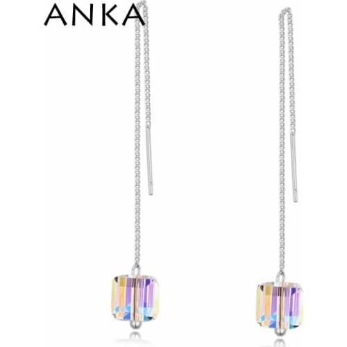 ANKA Original Cubic Beads Long Chain Earrings Silver Color Piercing Earrings For Women Office Crystal from Austria #120435