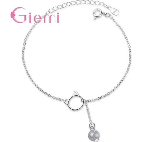 2 Colors Bead With Cat Head Pendant Fashionable Good Quality Lowest Price 925 Sterling Silver Bracelets Jewelry For Women
