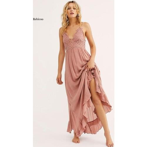 Halter Sleevelss Sexy Mid Dresses Women Backless Hollow Out Summer Vacation Elegant Long Dresses Women Hight Split Hem