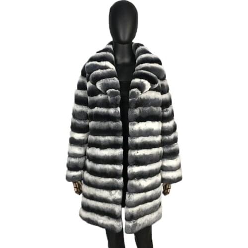 Winter Parka Jacket Real Rex Rabbit Fur Coat Fashion Warm Thicken Outwear High Quality Chinchilla Color
