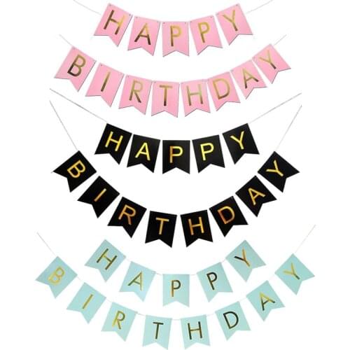 1 Set Happy Birthday Banner Blue Pink Black Gold Birthday Flag for Kids Adult Baby Shower Birthday Party Decorations Supplies