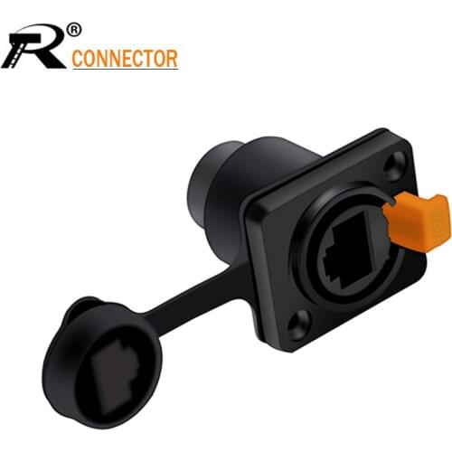 1pc RJ45 Aviation Female Socket Adapter Waterproof Connector 8p8c Panel Mount Ethernet Network Terminal Copper Black