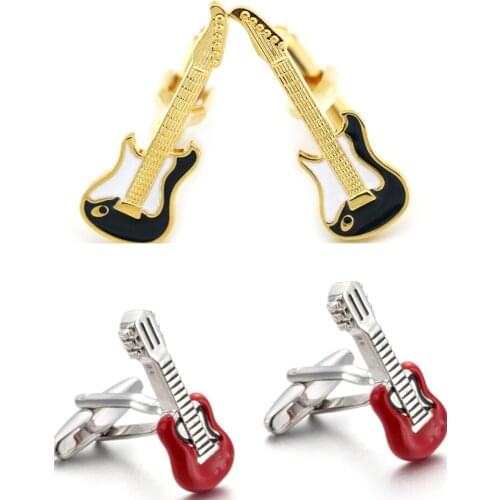 10pairs/lot Silver/Gold Enamel Guitar Cufflinks Musical Instruments Cuff Links Mens Jewelry Accessory Wholesale