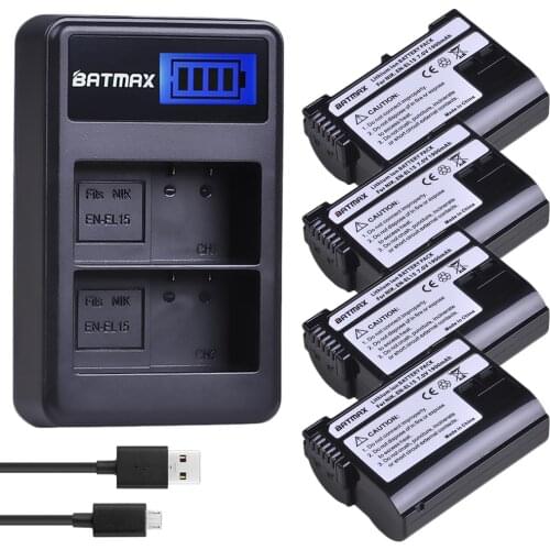 4PCS EN-EL15 EN EL15 ENEL15 Camera Battery+LCD USB Dual Charger for Nikon D600 D610 D600E D800 D800E D810 D7000 D7100,Z6, Z7