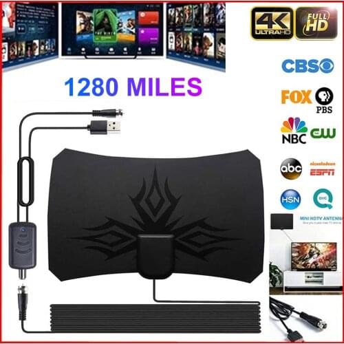 4K Digital HDTV Aerial Indoor Amplified Antenna 1280 Miles Range Full HD TV Receiver For Life Local Channels Broadcast