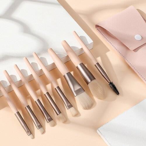 8Pcs Mini Wooden Handle Aluminum Tube Nylon Makeup Brushes Set Contracted And Portable Beauty Eye Shadow Make Up Brush