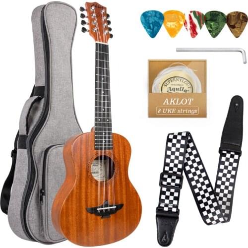 Aklot 8 String Ukulele Tenor Mahogany 26 Inch 18 Frets Hawaiian Guitar w/ Bag Strap Strings Picks for Gifts Music Lover