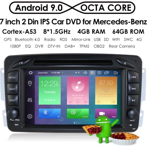 4GB RAM 64GB ROM 8Core Android 9.0 2din Car DVD Player for Mercedes Benz CLK W209 W203 W463 W208 Wifi 4G GPS Bluetooth Radio Gps