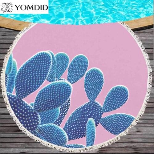 Large Beach Towel Cactus Pattern Round Towels White Tassel Tapestry Yoga Mat Microfiber Blanket 3D Printed Bath Towel 150cm