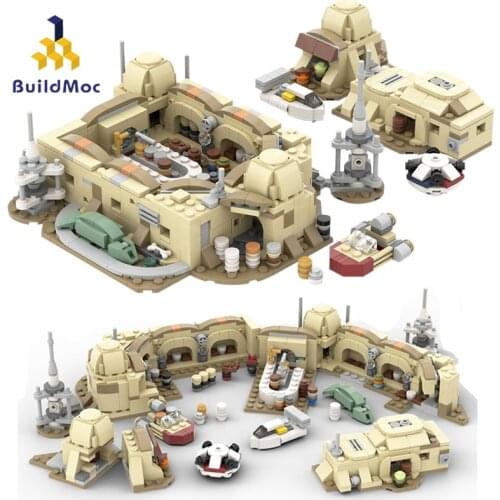 BuildMoc Space Wars Movie City House Desert village Micro Eisley Cantina Shop Modular Architecture Building Block Toys For Child