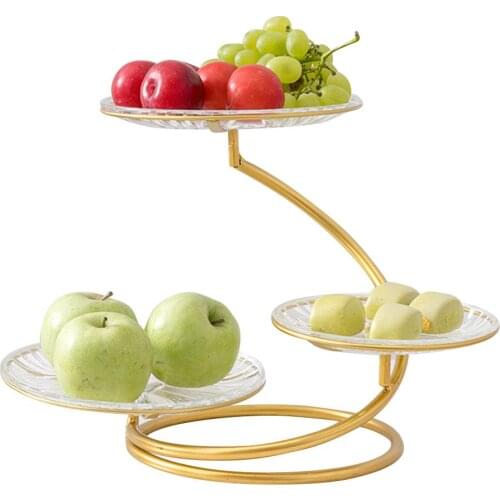 Household 3 Tier Fruit Plate Spiral Wrought Metal Fruit Basket Vintage Style Tray Stand Home Storage Basket for Kitchen Supplies