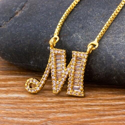 Top Quality Initial Name Letter Necklace Gold 26 Letters Charm Pendants Micro Pave CZ Copper Chain Jewelry For Women Girls Gifts