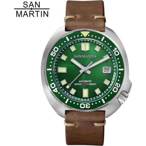 San Martin 200m Automatic Tuna 6105 Mens Watch Horween Leather Upgraded Mechanical Stainless Steel Dive Wrist watches for male