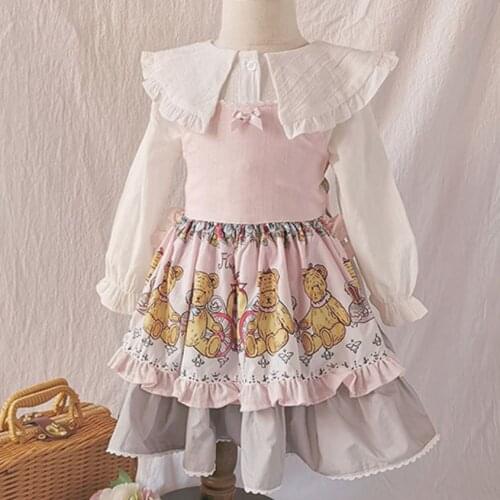 Kids Spanish strap Dress For Girls Baby lolita Princess sleeveless Cotton Children Birthday Party layered Drees