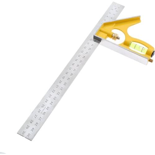 DRELD 1pc Measuring Tool 300mm Combination Square Angle Ruler With Lock Bubble Level Multi-functional Stainless Steel Protractor