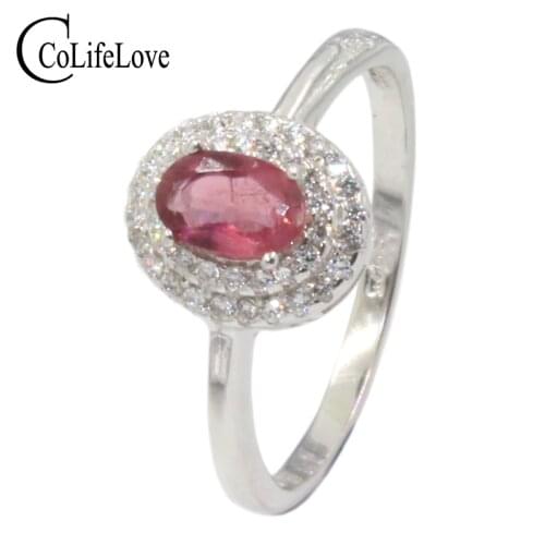 Genuine pink tourmaline ring for engagement 4 mm*6 mm Brazilian tourmaline jewelry 925 sterling silver tourmaline ring for party