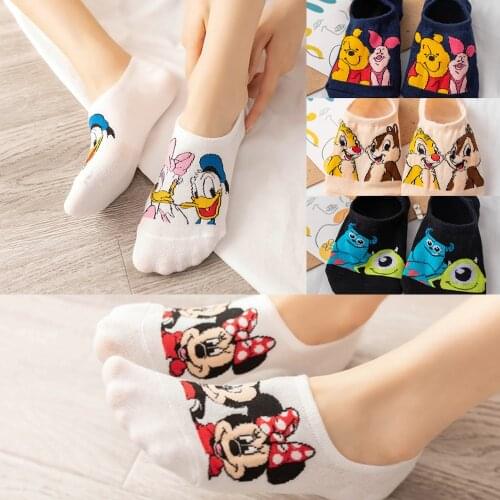 Summer Cute Women Sock Cartoon Mickey Minnie Donald Daisy Chip 'n' Dale Winnie Piglet Monsters University Cotton Invisible Socks