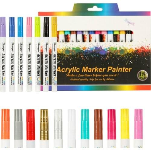 12/18 Colors 0.7mm Acrylic Paint Marker pen Art Marker Pen for Ceramic Rock Glass Porcelain Mug Wood Fabric Canvas Painting
