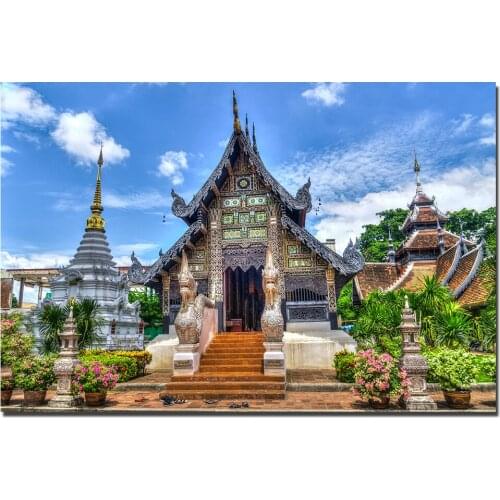 Temple Chiang Mai Thailand Landscape Posters Canvas Cloth Fabric Print Painting for Home Decor Wall Art Picture