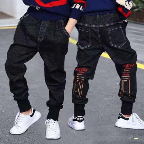 2020 new spring and autumn childrens denim pants fashion hip-hop boys jeans cartoon holes jean for boy denim long trousers