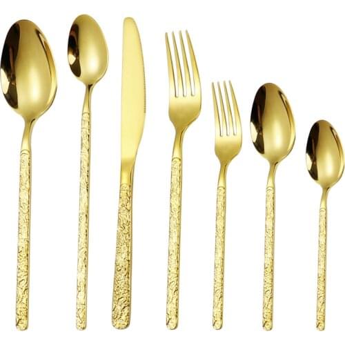 Stainless Steel Steak Knife Fork Creative Tableware Palace Relief Retro Western Cutlery Ice Cream Dessert Spoon Kitchen Utensils