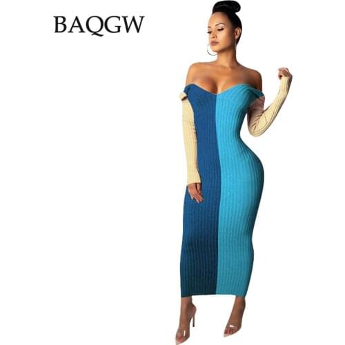 Autumn Winter Ribbed Knitted Dress Vintage Slim Women Pink Striped Sweater Dress Women Long Dress Female Midi Jumpers Dress