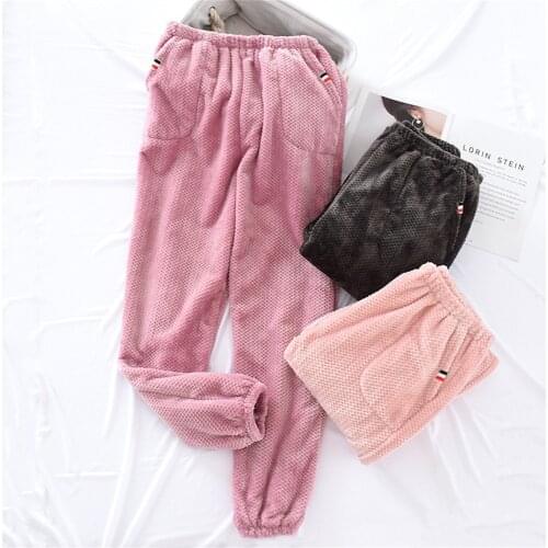 Pijama Mujer Hombre Sleep Pants Bottoms Winter Thick Warm Flannel Home Pants Soft Lounge Wear Plus Size Loose Trousers Sleepwear