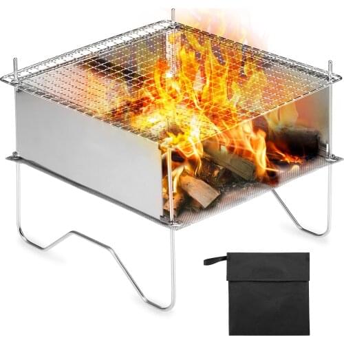Portable Folding Stainless Steel BBQ Grill Wood Burning Stove for Picnic Garden Camping Backpacking