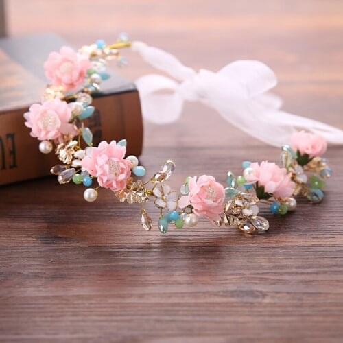 Gorgerous Artificial Pearl Flowers Bride Headband Summer Crystal Wedding Hair Jewelry Trendy Women Headdress Accessories