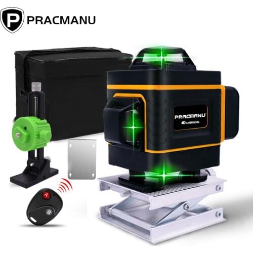 PRACMANU 16 Lines 4D Green Laser Level Horizontal And Vertical Cross Lines With Auto Self-Leveling, Indoors and Outdoors