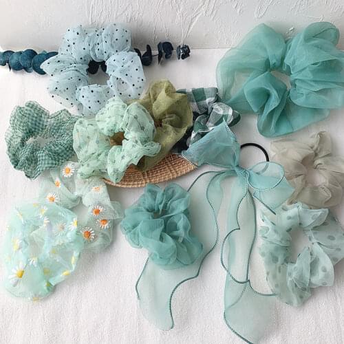 Fashion Sweet Green Style Hair Ties For Woman Girls Scrunchies Hair Ribbon Rubber Band Women Hair Accessories Ornaments