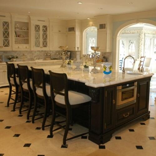 Luxury European Classic U-Shape Kitchen With White Solid Wood Raised-Panel Cabinets Large Island Custom Kitchen Cupboard