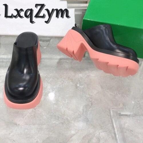 Round Toe Thick Sole Sexy Mules Fashion Runway Slippers Summer Dress Slides Womens High Heel Platform Slides Designer Brand