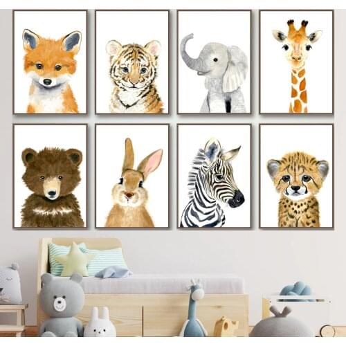 Elephant Zebra Fox Rabbit Bear Giraffe Safari Wall Art Print Canvas Painting Nordic Poster Wall Pictures Baby Kids Room Decor