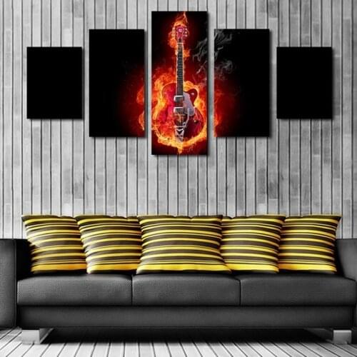 5 Pieces of Living Room Modern Canvas Living Room Musical Instrument Guitar Abstract Painting Decorative Frameless Painting Core