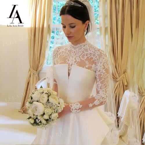 Vintage Wedding Dress 2021 Long Sleeve Lace A-Line Court Train Bridal Gown Princess LelaAcra WB01 Plus Size Vestido De Novia