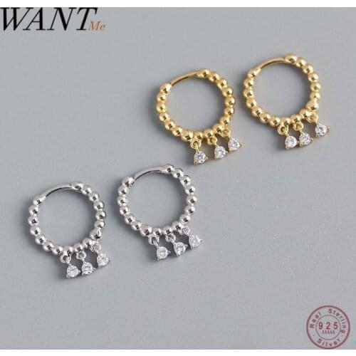 WANTME Genuine 100% 925 Sterling Silver Pave Round Zircon Tassel Stud Earrings for Women Punk Hiphop Party Fine Jewelry Gift