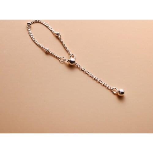 Simple Real 925 Sterling Silver Beads Rings For Women Gift Accessories, Fashion Adjustable Chain Ring Female Fine Jewelry 2021