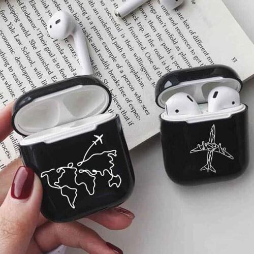 Hard Earphone Case For Apple Airpods Case Cute World Map Trip Black Luxury Wireless Bluetooth Earphone Case For Airpods Cover