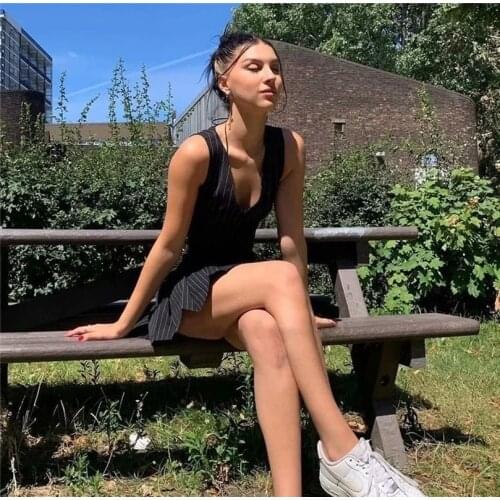 Women Stripe Vest Suit Waistcoat Vest Ladies V-Neck Career Crop Tops Office Formal Work Wear Elegant OL Outerwear Fall Mujer