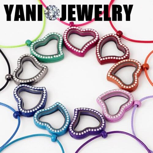 New!! 10pcs/lot 30mm Heart Floating Locket Pendant Cotton Rope Chain Necklace Colorful Magnetic Glass Living Memory Locket