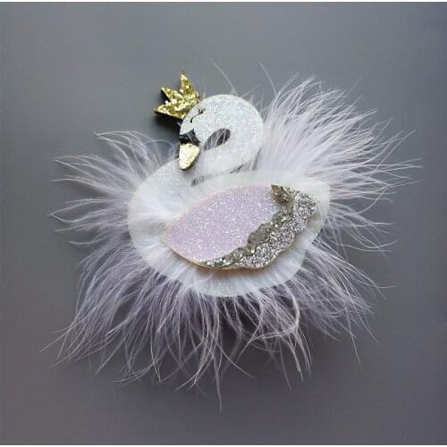 10pc/lot Large Furry Feather White Swan Hair Clips Glitter Gold Crown Animal Swan Barrette Cute Big Graceful Cartoon Kid Hairpin